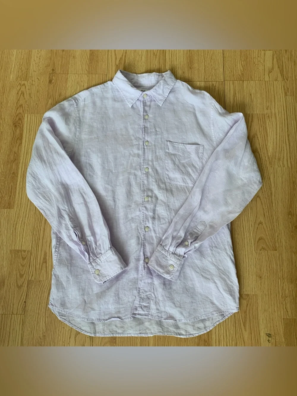 Uniqlo Lavender Purple 100% Linen Button Up Shirt Top Women’s Long Sleeve Preppy